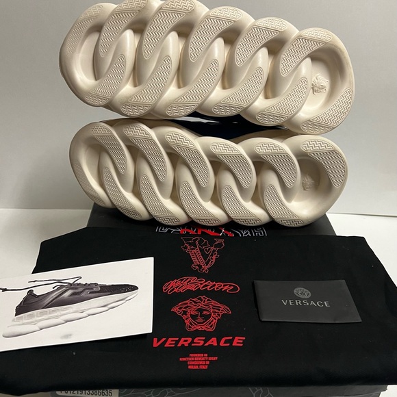 Versace Chain Reaction Platform Low Top Sneakers Blue Red Size 9.5 42.5 Repl Box - Picture 4 of 12